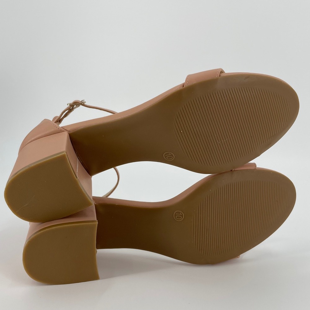 Lulus Harper Nude Vegan Leather Ankle Strap Block Heel Sandals Size 10 - Picture 6 of 8
